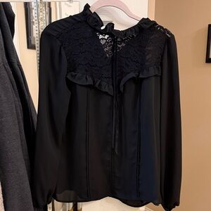 Chic Black Lace Ruffle Women's Blouse